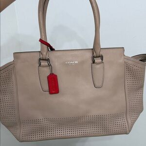 Coach Taupe and Red Tote Bag